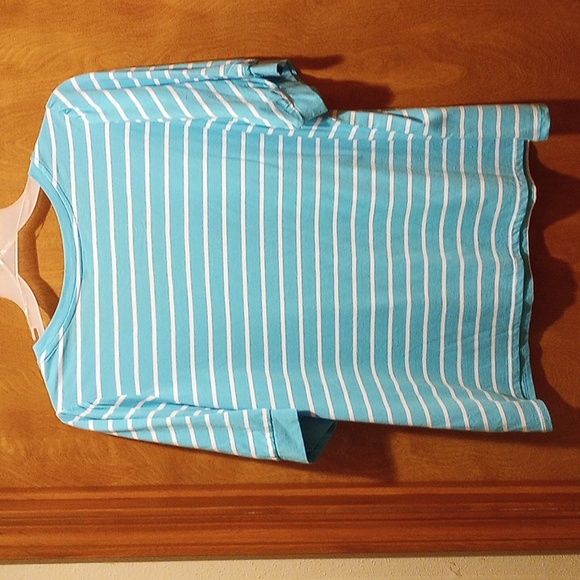 Time and Tru Turquoise Striped Scoopeneck Puff Sleeve Top - Picture 4 of 5
